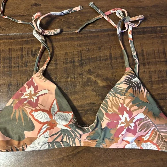 Ron Jon Swimsuit Two Piece Cheeky Bikini Tropical Print Size L Peach Green - Picture 2 of 9